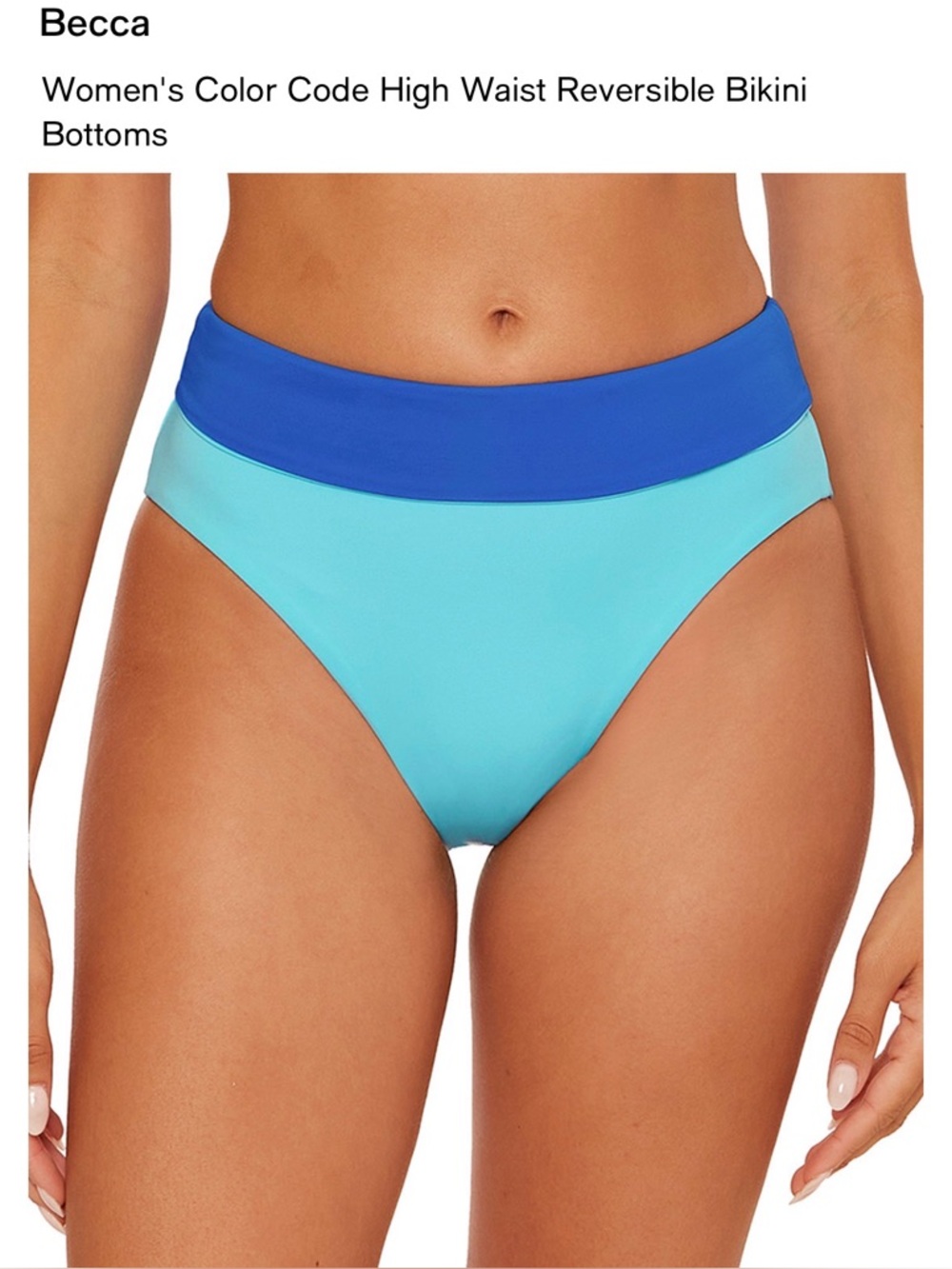 BECCA Two-Tone High Waist Reversible Bikini Bottoms in Royal Blue and Aqua